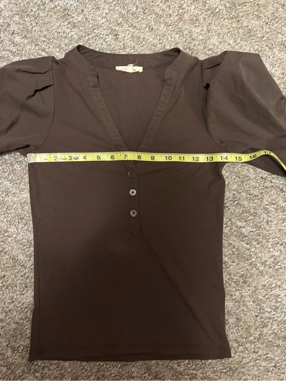 Madewell Chocolate Brown Henley Puff Sleeve Top